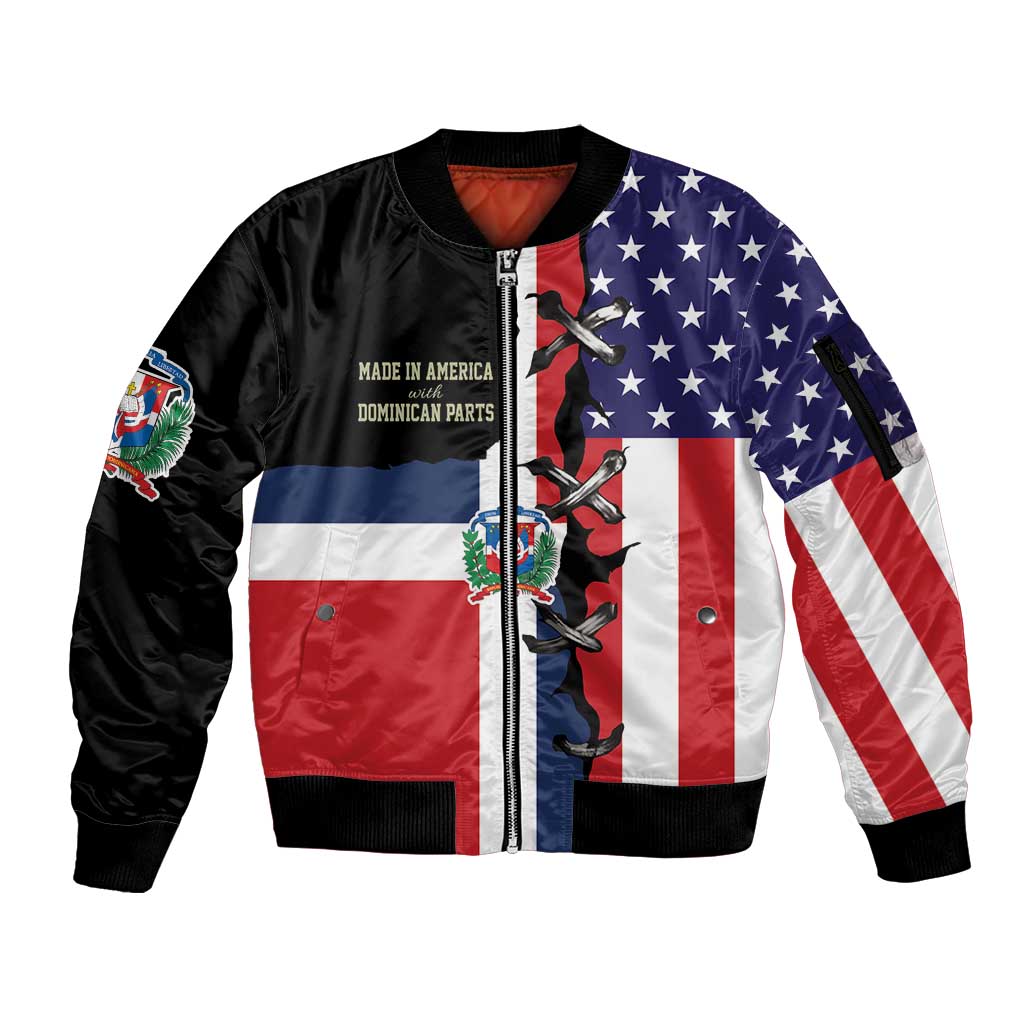 Dominican Republic Sleeve Zip Bomber Jacket Made In America with Dominican Parts DT03