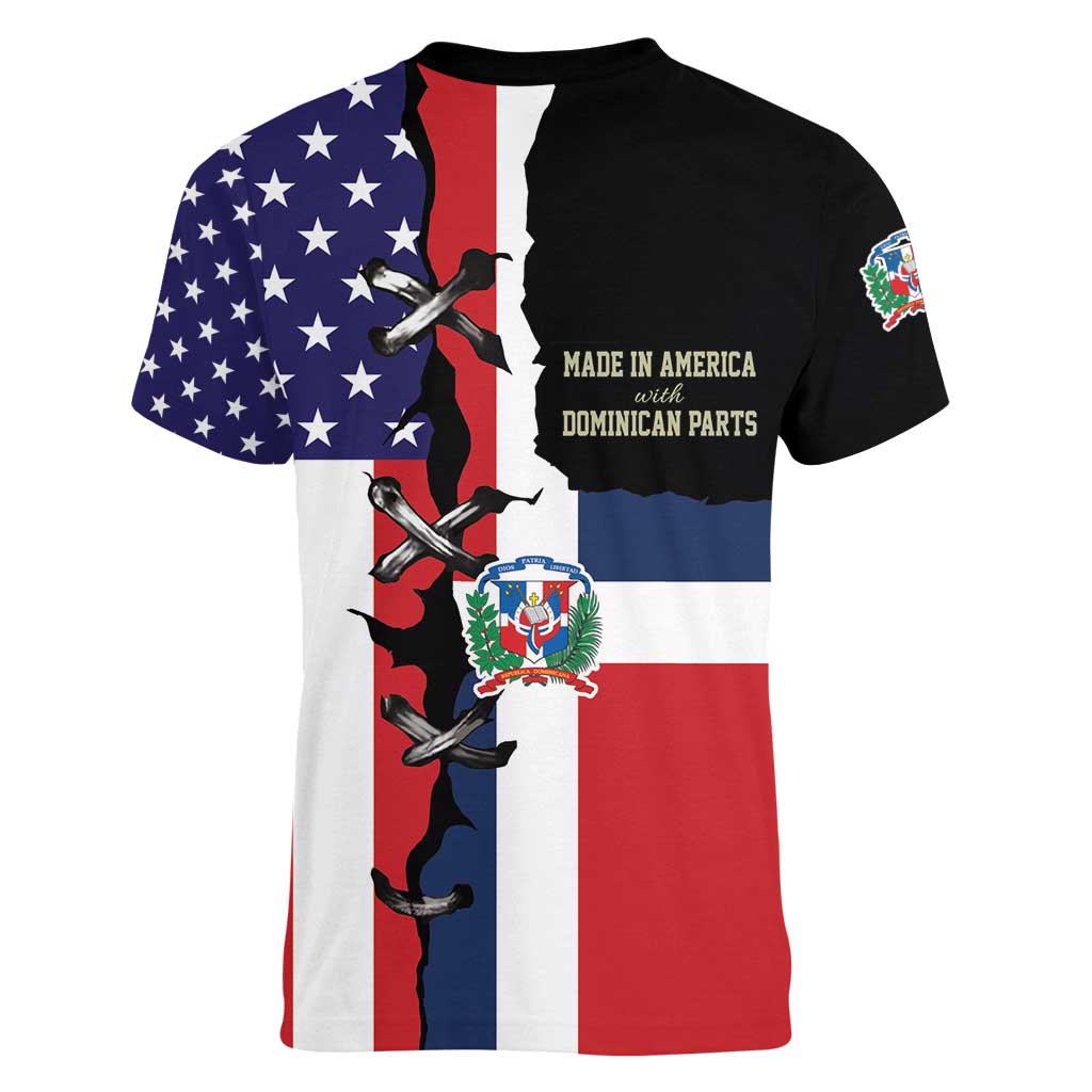 Dominican Republic Women V-Neck T-Shirt Made In America with Dominican Parts DT03