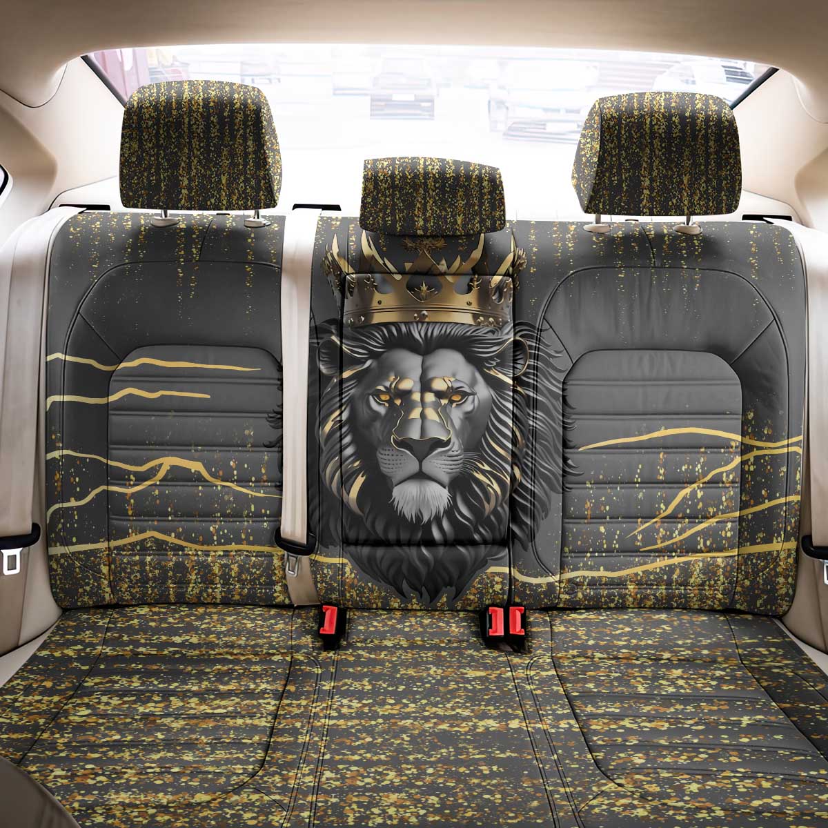 Personalized Black and Gold Lion Back Car Seat Cover King Africa - Wonder Print Shop