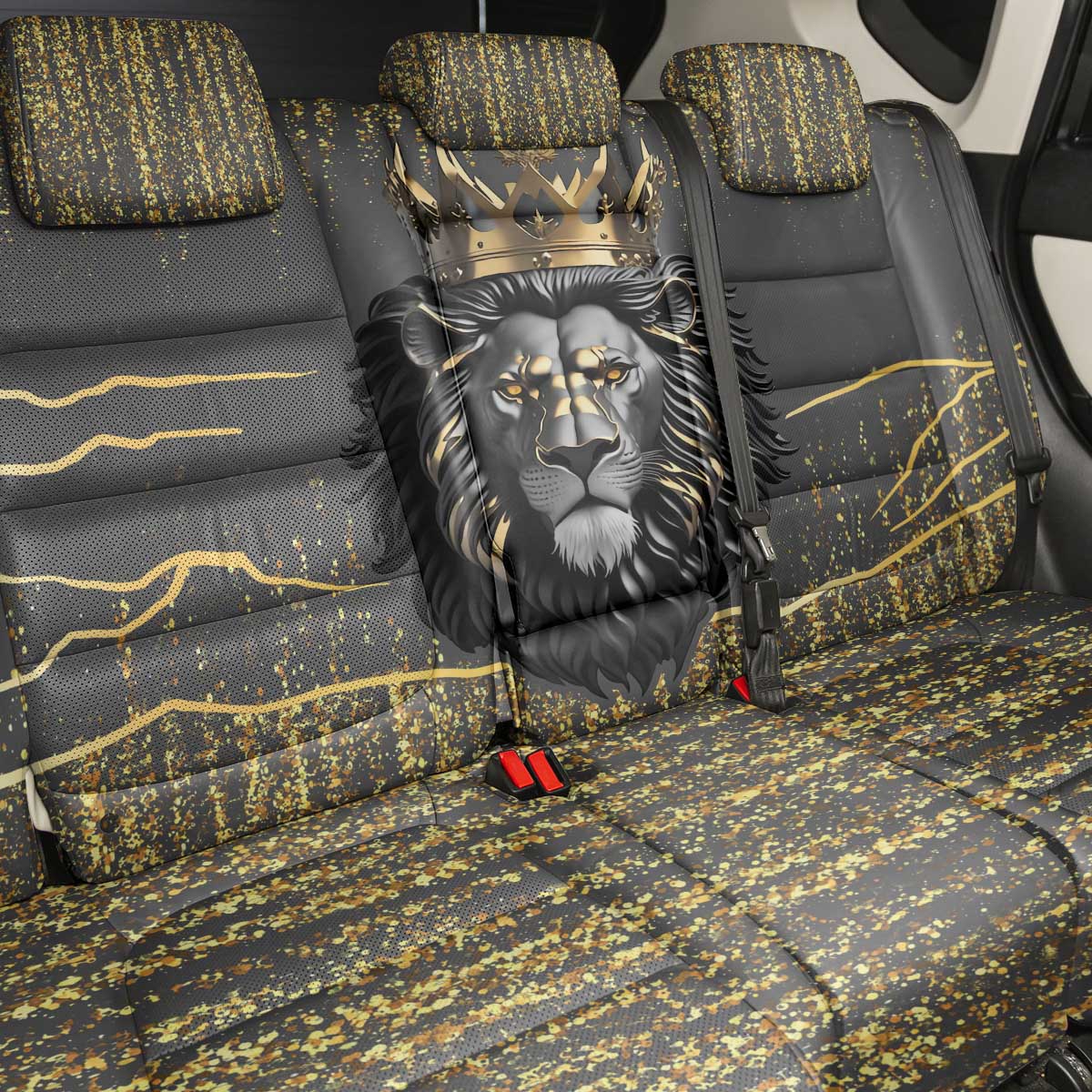 Personalized Black and Gold Lion Back Car Seat Cover King Africa - Wonder Print Shop