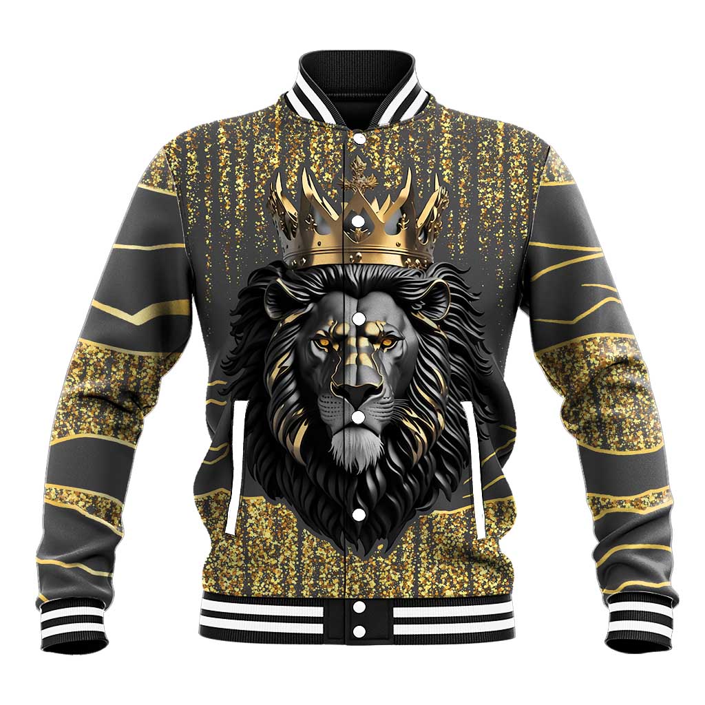 Personalized Black and Gold Lion Baseball Jacket King Africa - Wonder Print Shop
