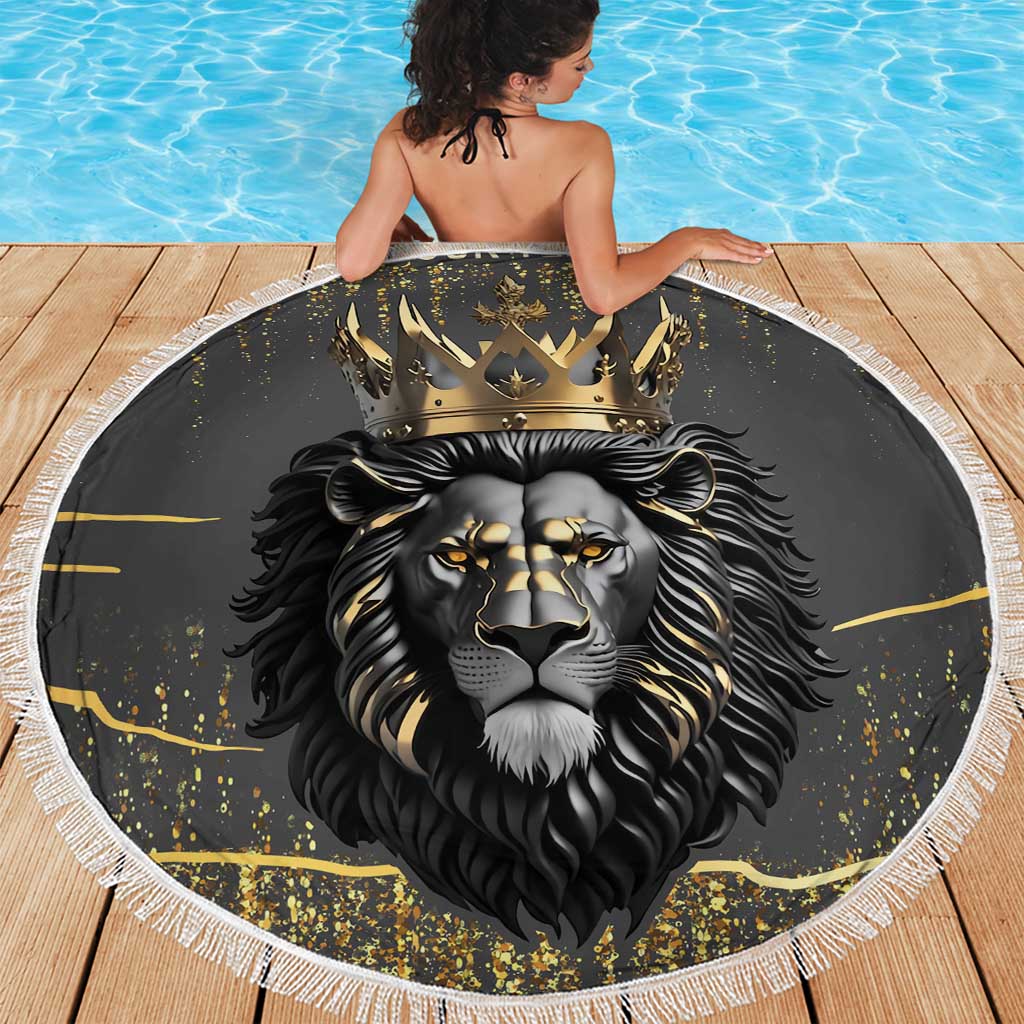 Personalized Black and Gold Lion Beach Blanket King Africa - Wonder Print Shop