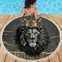Personalized Black and Gold Lion Beach Blanket King Africa - Wonder Print Shop