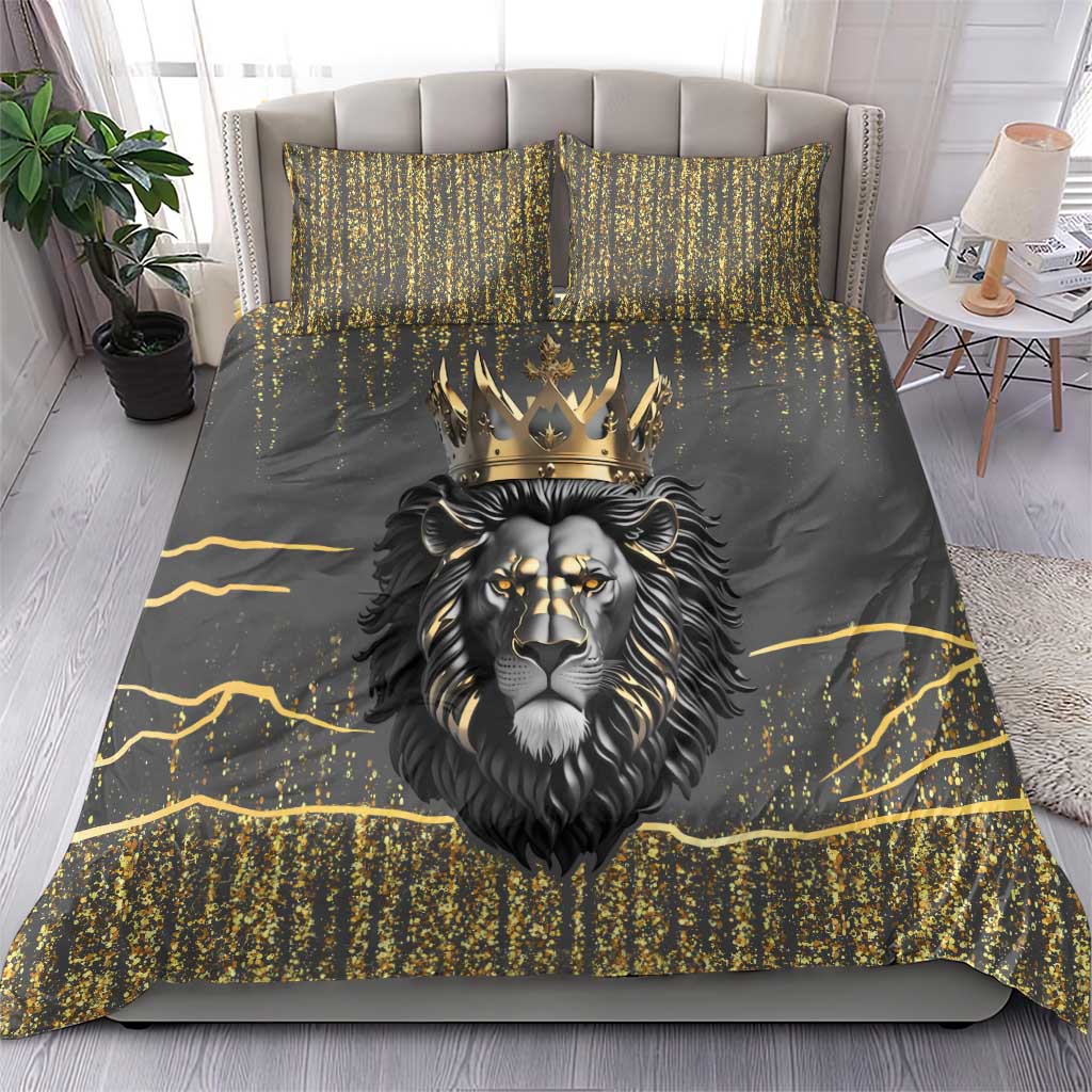 Personalized Black and Gold Lion Bedding Set King Africa - Wonder Print Shop