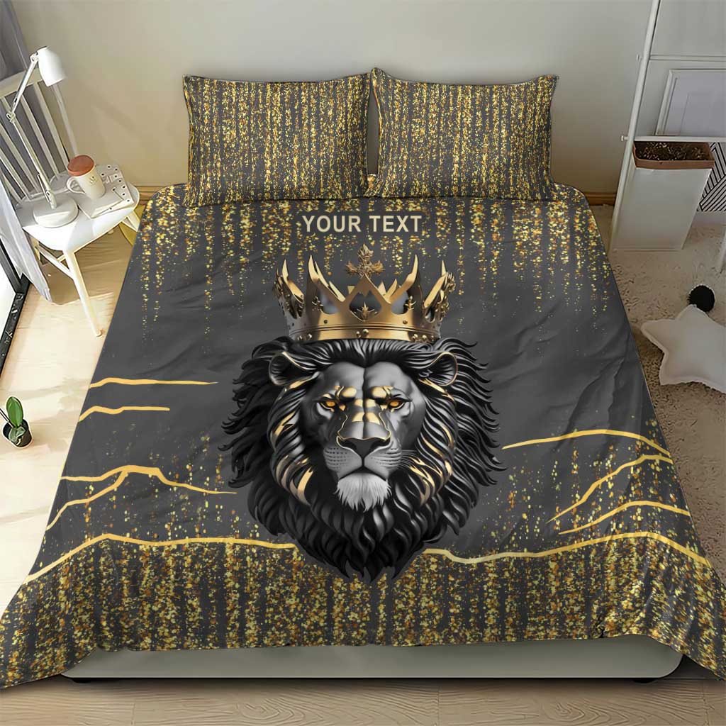 Personalized Black and Gold Lion Bedding Set King Africa - Wonder Print Shop
