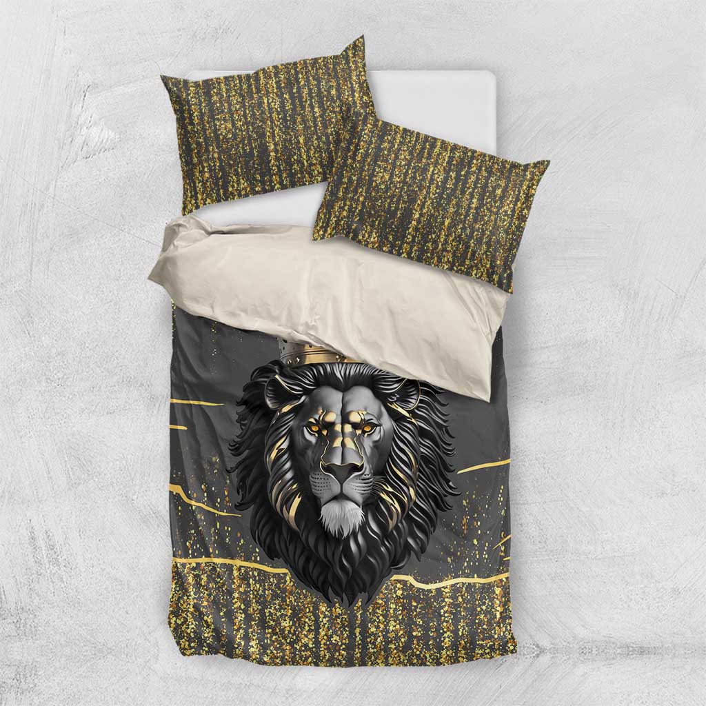 Personalized Black and Gold Lion Bedding Set King Africa - Wonder Print Shop