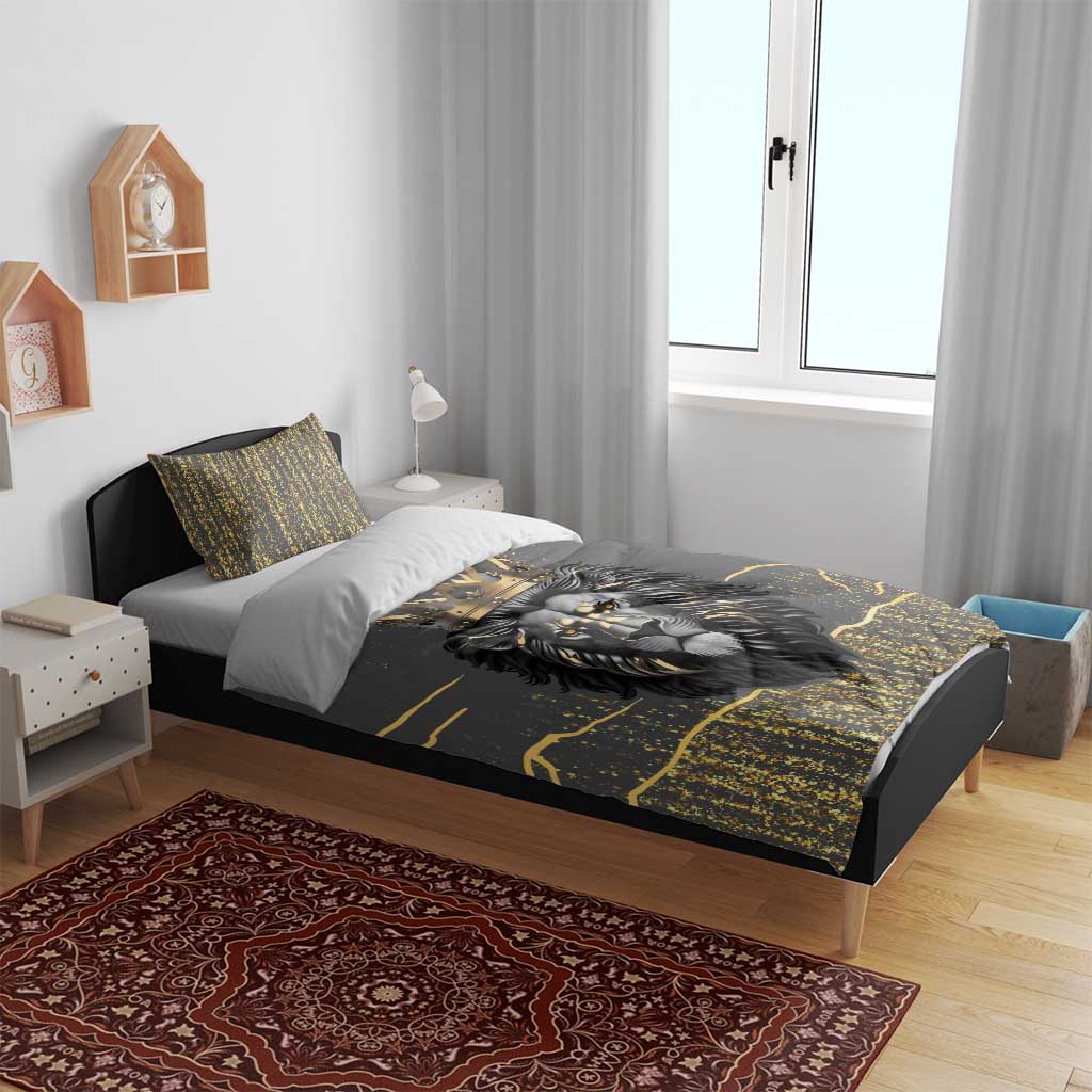 Personalized Black and Gold Lion Bedding Set King Africa - Wonder Print Shop