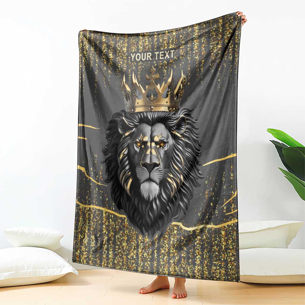 Personalized Black and Gold Lion Blanket King Africa
