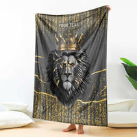 Personalized Black and Gold Lion Blanket King Africa