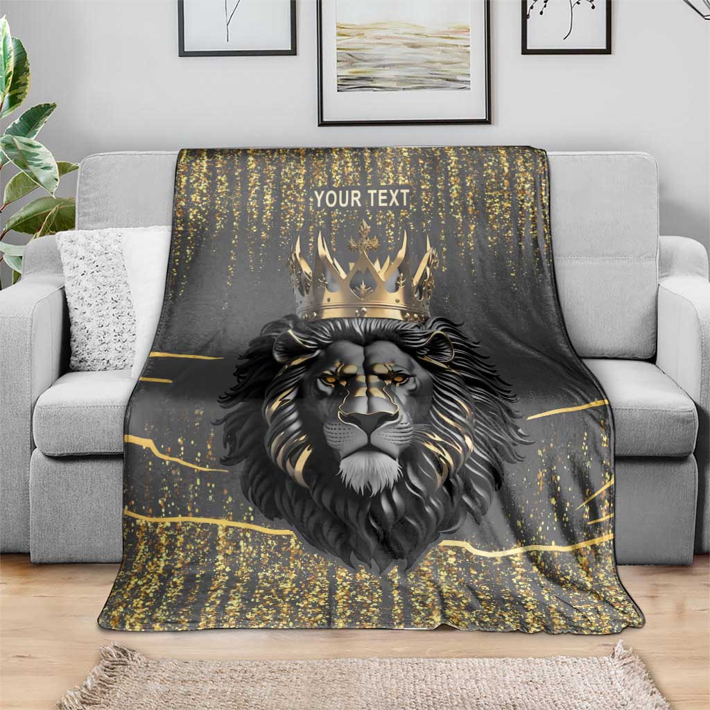 Personalized Black and Gold Lion Blanket King Africa