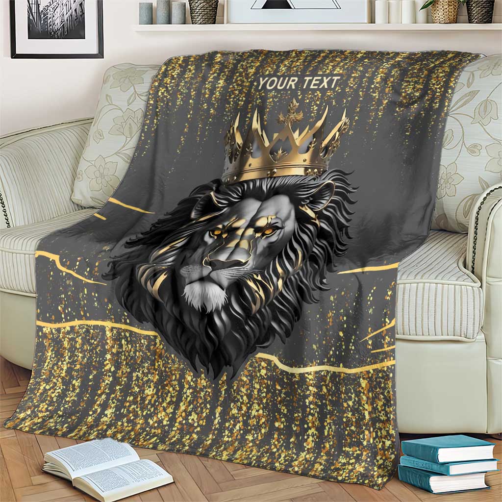 Personalized Black and Gold Lion Blanket King Africa