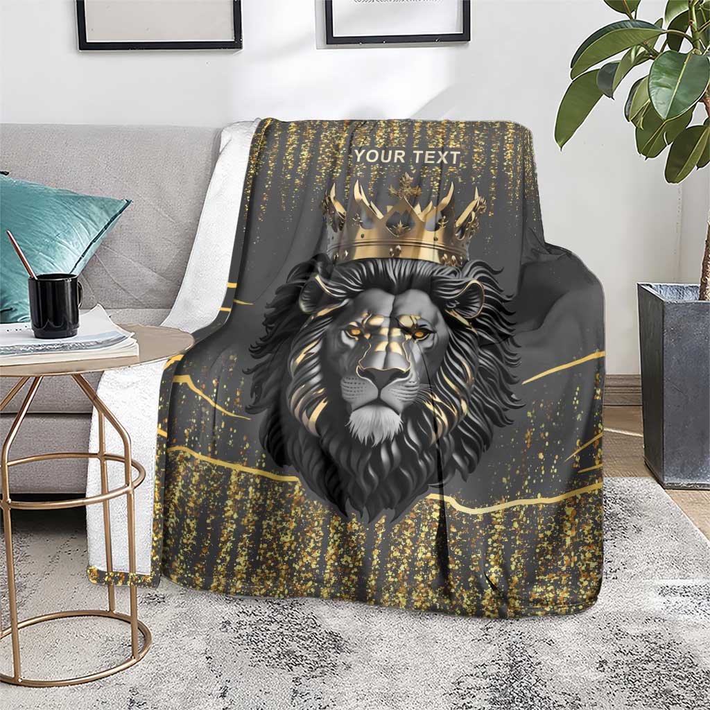 Personalized Black and Gold Lion Blanket King Africa