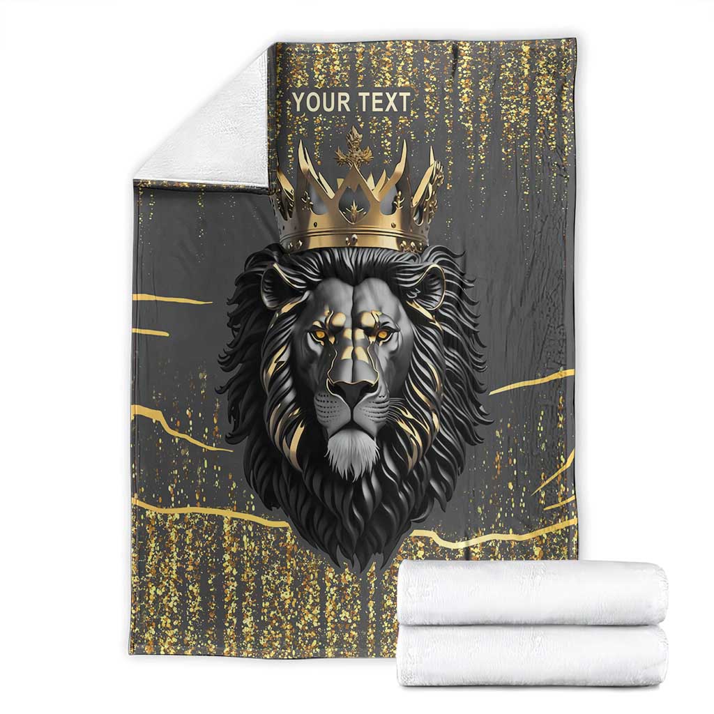 Personalized Black and Gold Lion Blanket King Africa