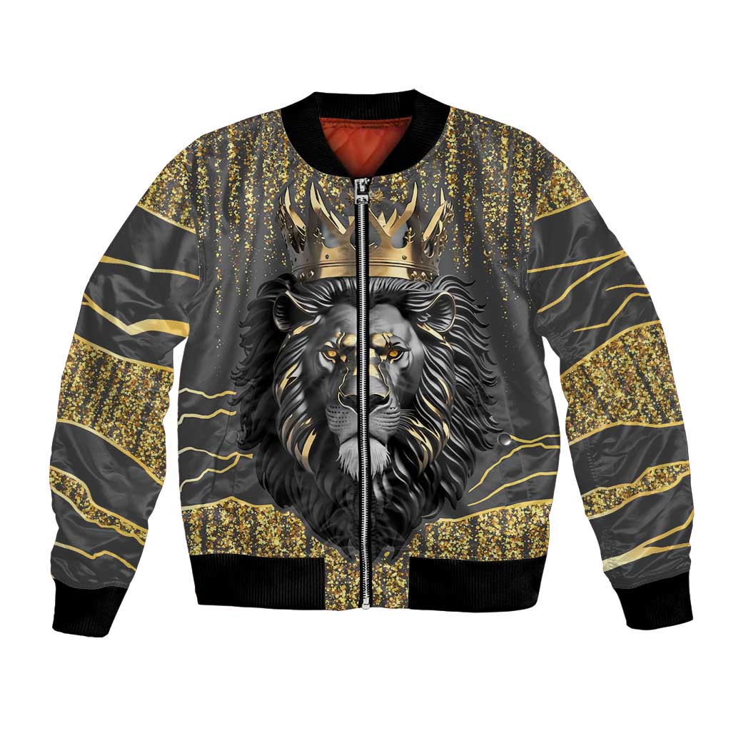 Personalized Black and Gold Lion Bomber Jacket King Africa - Wonder Print Shop
