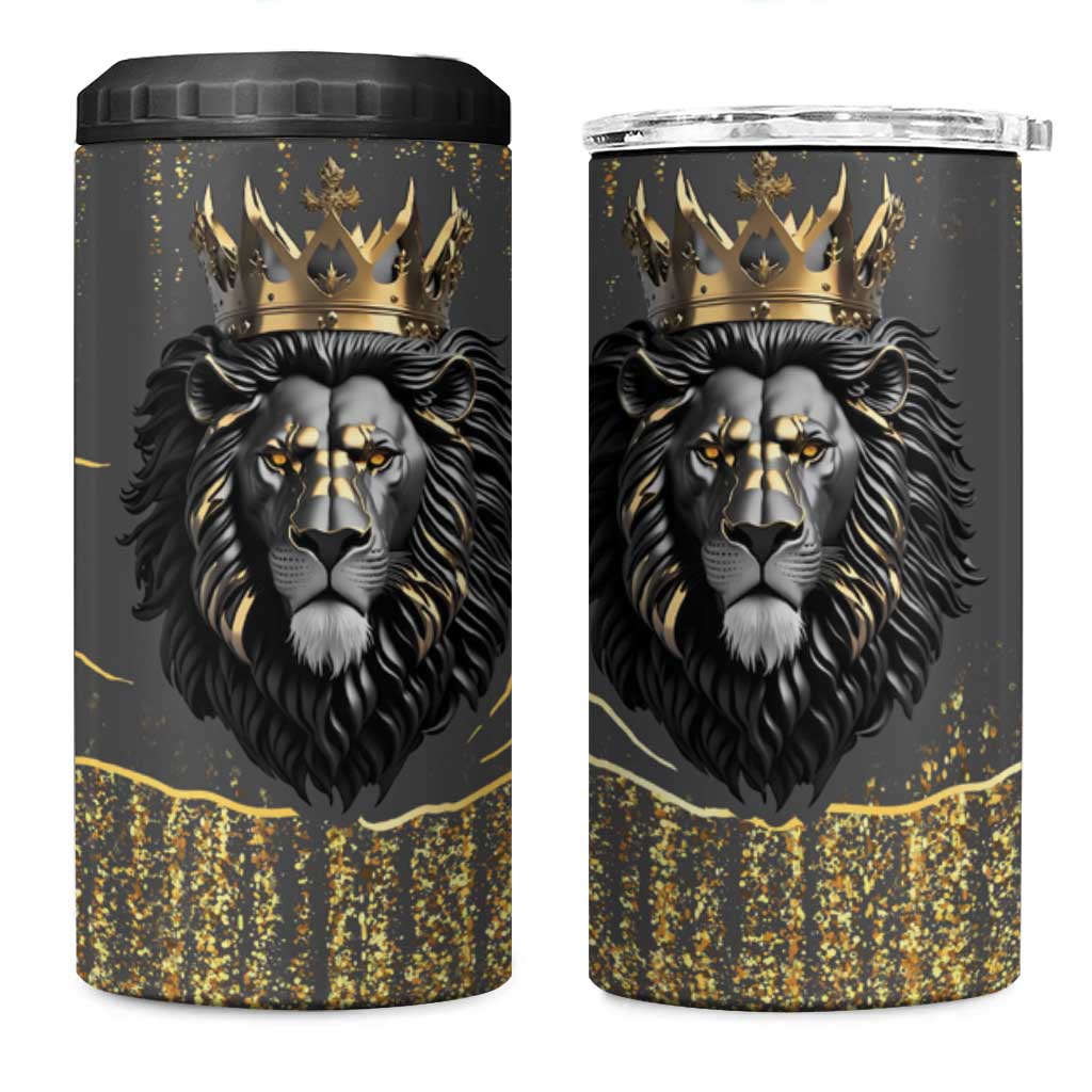 Personalized Black and Gold Lion 4 in 1 Can Cooler Tumbler King Africa - Wonder Print Shop