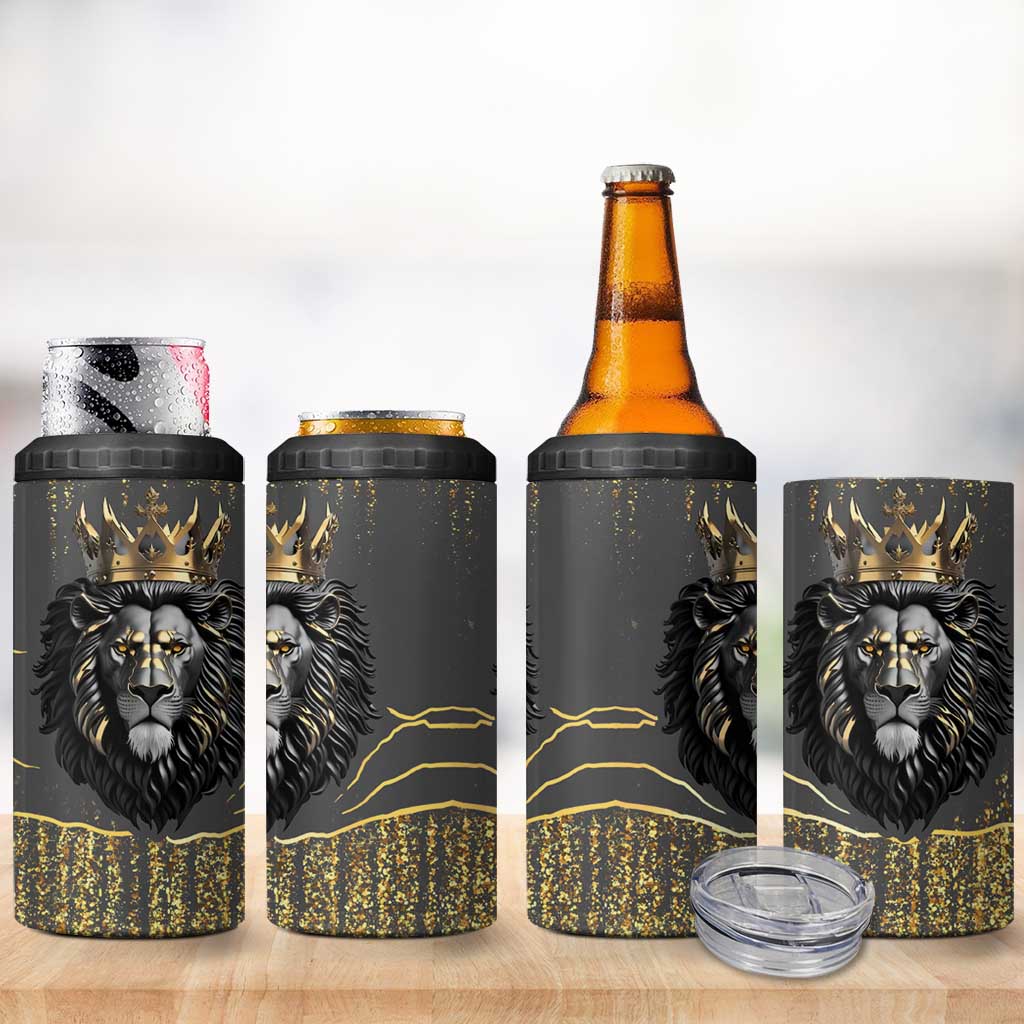 Personalized Black and Gold Lion 4 in 1 Can Cooler Tumbler King Africa - Wonder Print Shop