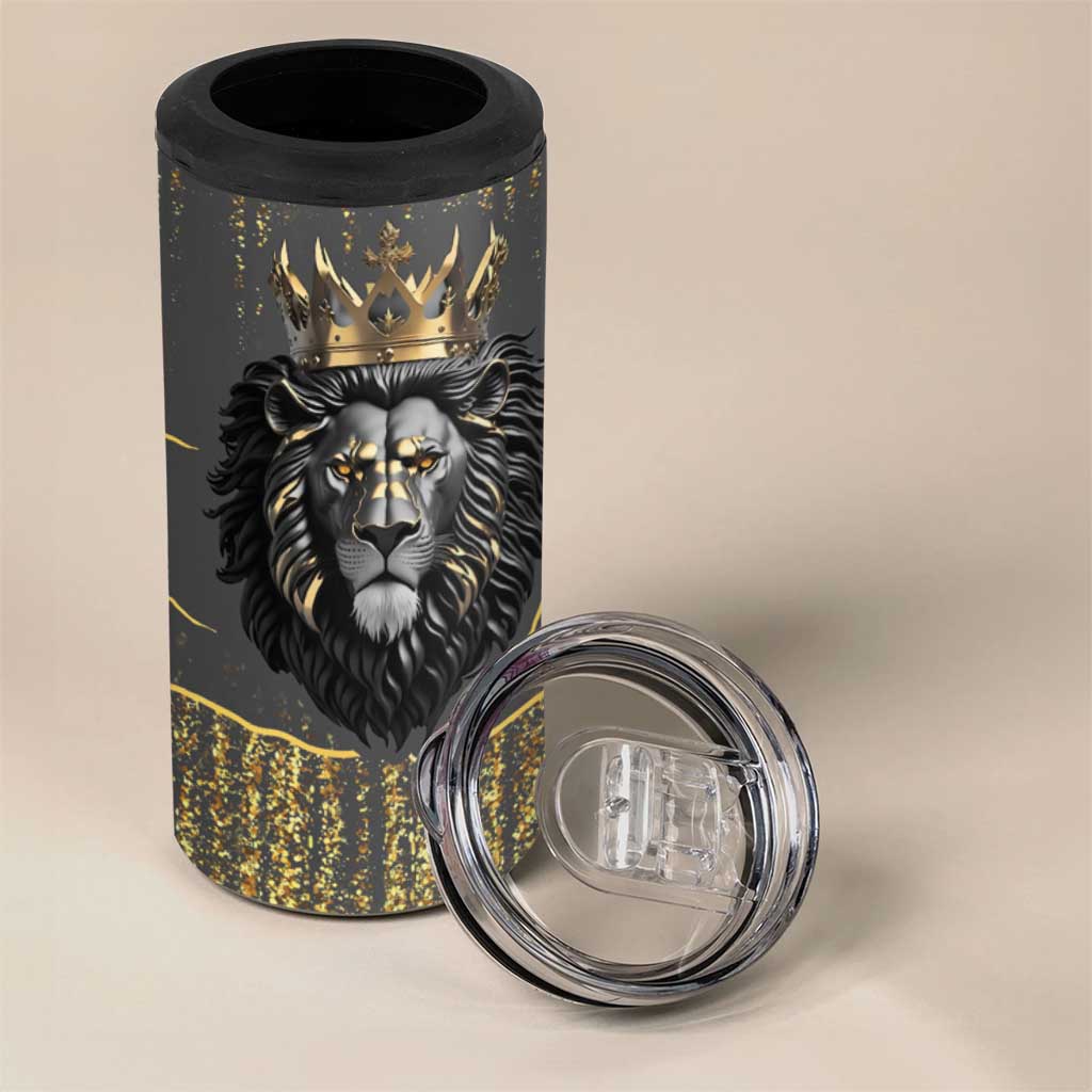 Personalized Black and Gold Lion 4 in 1 Can Cooler Tumbler King Africa - Wonder Print Shop