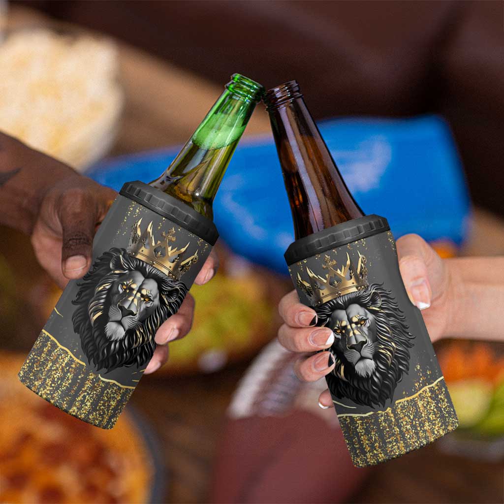 Personalized Black and Gold Lion 4 in 1 Can Cooler Tumbler King Africa - Wonder Print Shop