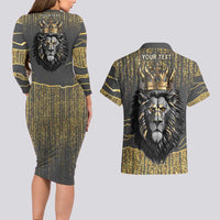 Personalized Black and Gold Lion Couples Matching Long Sleeve Bodycon Dress and Hawaiian Shirt King Africa - Wonder Print Shop
