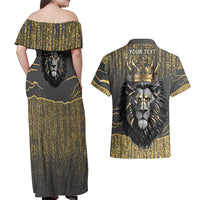 Personalized Black and Gold Lion Couples Matching Off Shoulder Maxi Dress and Hawaiian Shirt King Africa - Wonder Print Shop