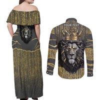 Personalized Black and Gold Lion Couples Matching Off Shoulder Maxi Dress and Long Sleeve Button Shirt King Africa - Wonder Print Shop