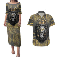 Personalized Black and Gold Lion Couples Matching Puletasi and Hawaiian Shirt King Africa - Wonder Print Shop