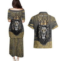 Personalized Black and Gold Lion Couples Matching Puletasi and Hawaiian Shirt King Africa - Wonder Print Shop