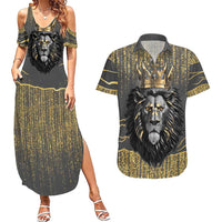 Personalized Black and Gold Lion Couples Matching Summer Maxi Dress and Hawaiian Shirt King Africa - Wonder Print Shop