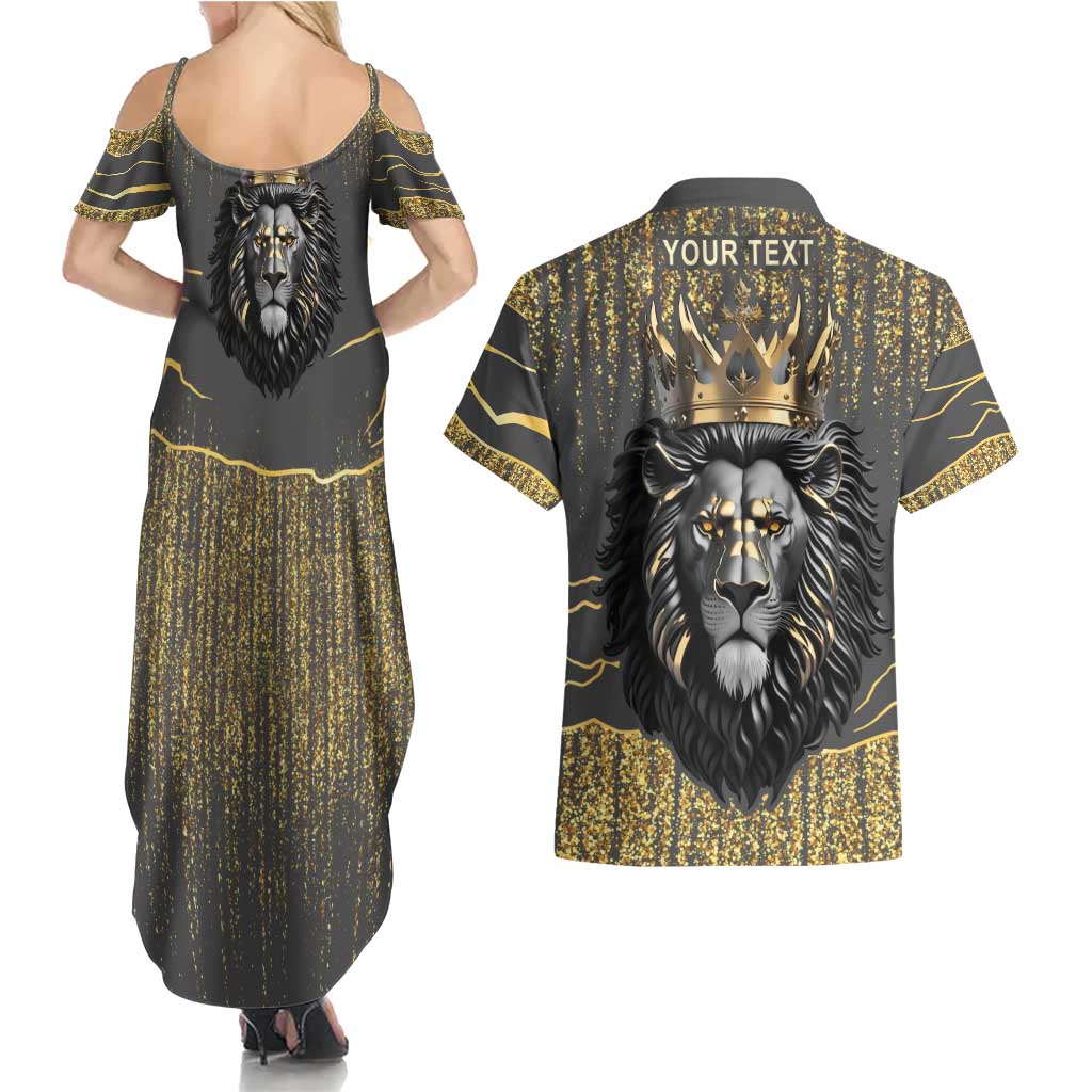 Personalized Black and Gold Lion Couples Matching Summer Maxi Dress and Hawaiian Shirt King Africa - Wonder Print Shop