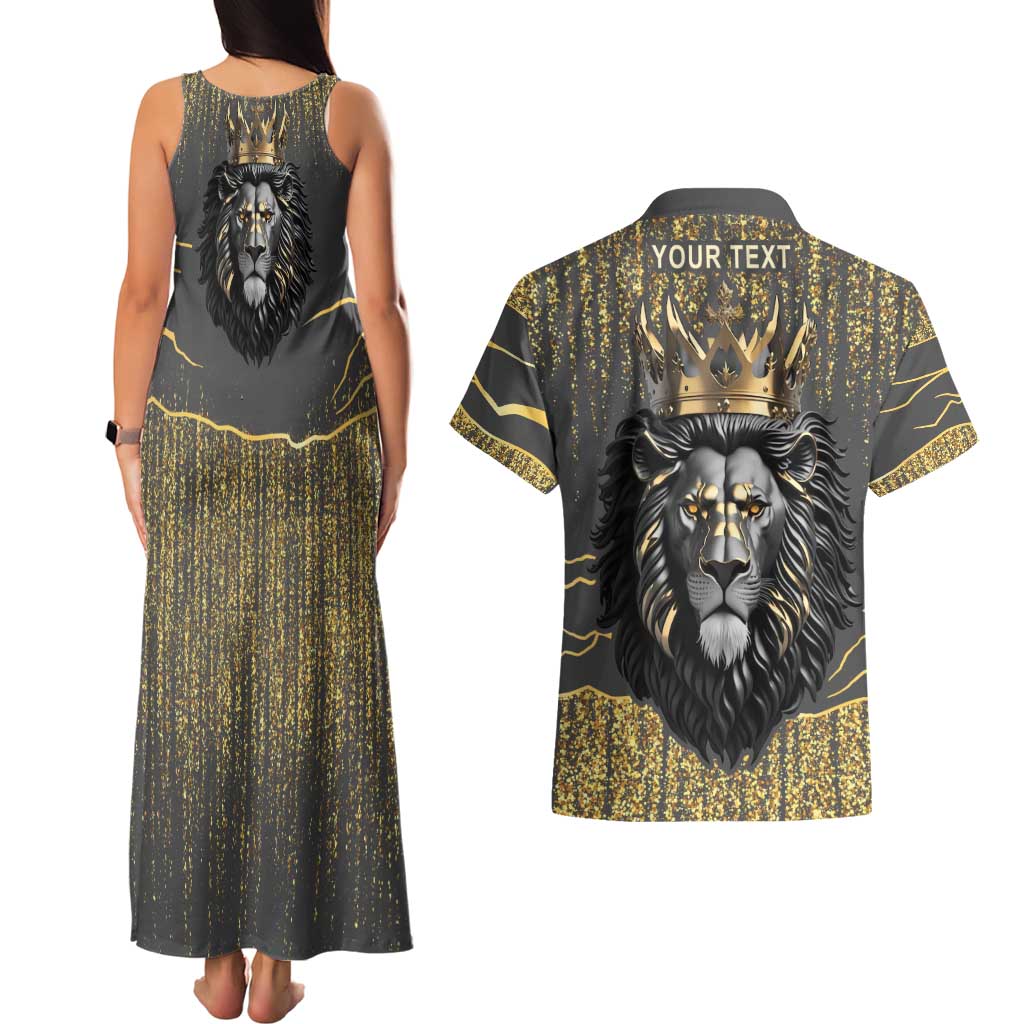 Personalized Black and Gold Lion Couples Matching Tank Maxi Dress and Hawaiian Shirt King Africa - Wonder Print Shop