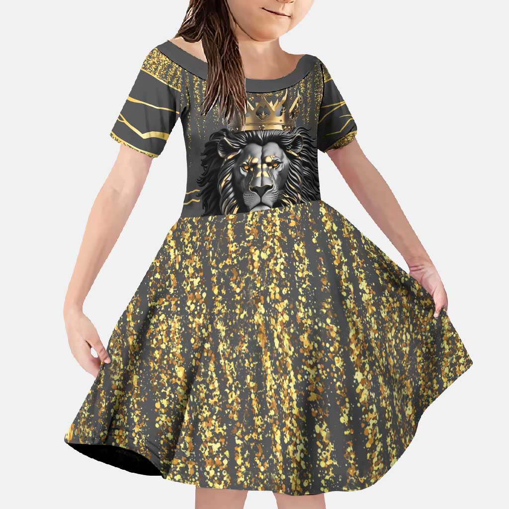 Personalized Black and Gold Lion Family Matching Mermaid Dress and Hawaiian Shirt King Africa - Wonder Print Shop