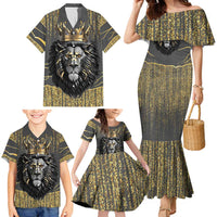 Personalized Black and Gold Lion Family Matching Mermaid Dress and Hawaiian Shirt King Africa - Wonder Print Shop