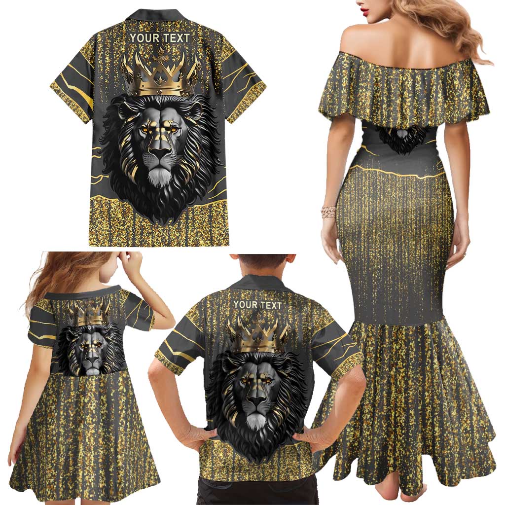 Personalized Black and Gold Lion Family Matching Mermaid Dress and Hawaiian Shirt King Africa - Wonder Print Shop