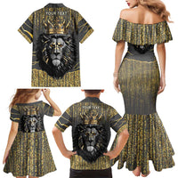 Personalized Black and Gold Lion Family Matching Mermaid Dress and Hawaiian Shirt King Africa - Wonder Print Shop