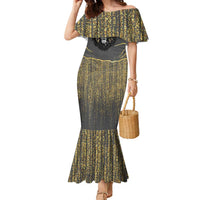 Personalized Black and Gold Lion Family Matching Mermaid Dress and Hawaiian Shirt King Africa - Wonder Print Shop