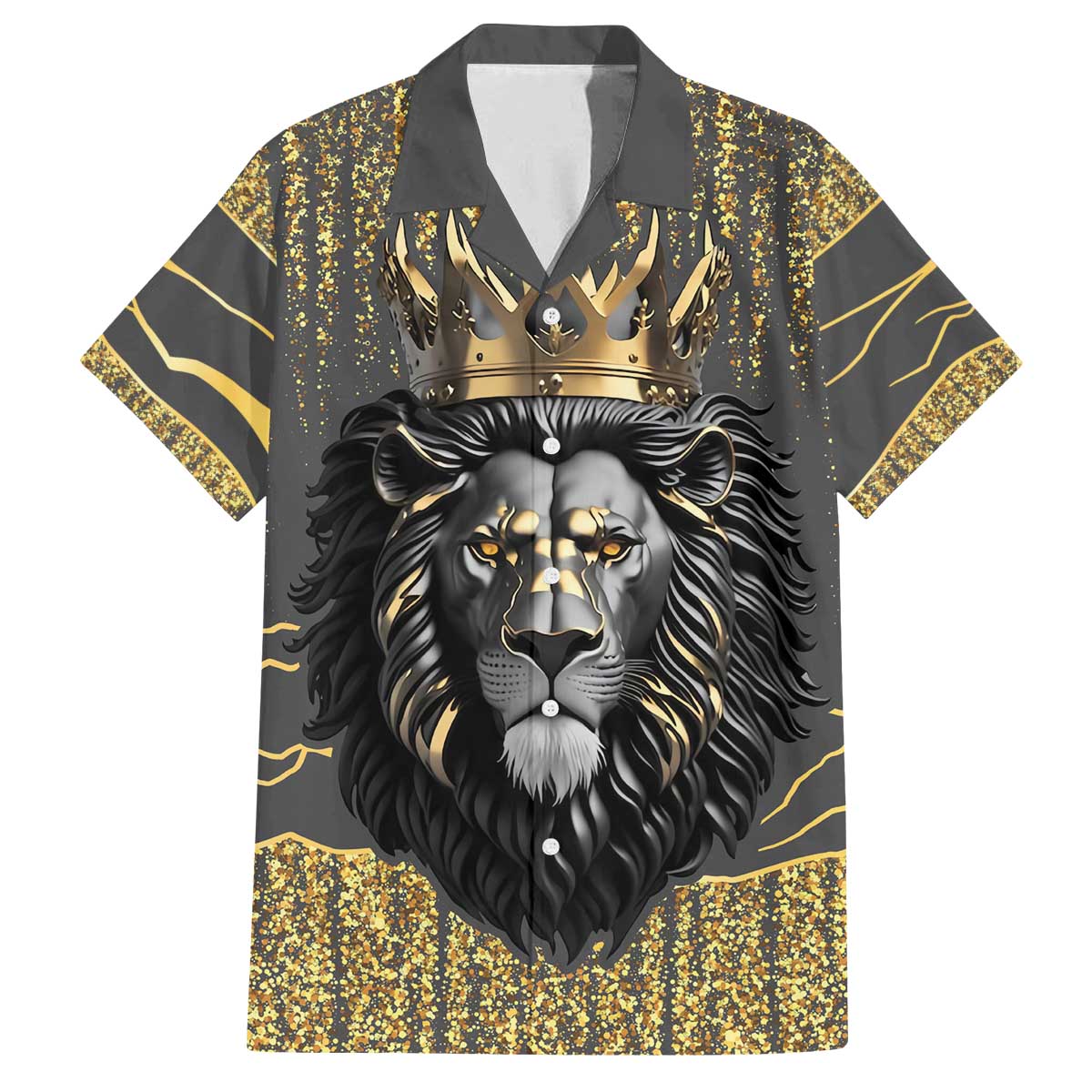Personalized Black and Gold Lion Family Matching Off The Shoulder Long Sleeve Dress and Hawaiian Shirt King Africa - Wonder Print Shop
