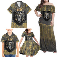 Personalized Black and Gold Lion Family Matching Off Shoulder Maxi Dress and Hawaiian Shirt King Africa - Wonder Print Shop
