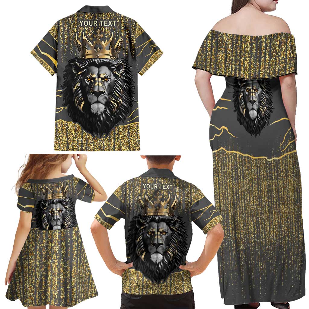 Personalized Black and Gold Lion Family Matching Off Shoulder Maxi Dress and Hawaiian Shirt King Africa - Wonder Print Shop