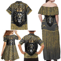 Personalized Black and Gold Lion Family Matching Off Shoulder Maxi Dress and Hawaiian Shirt King Africa - Wonder Print Shop