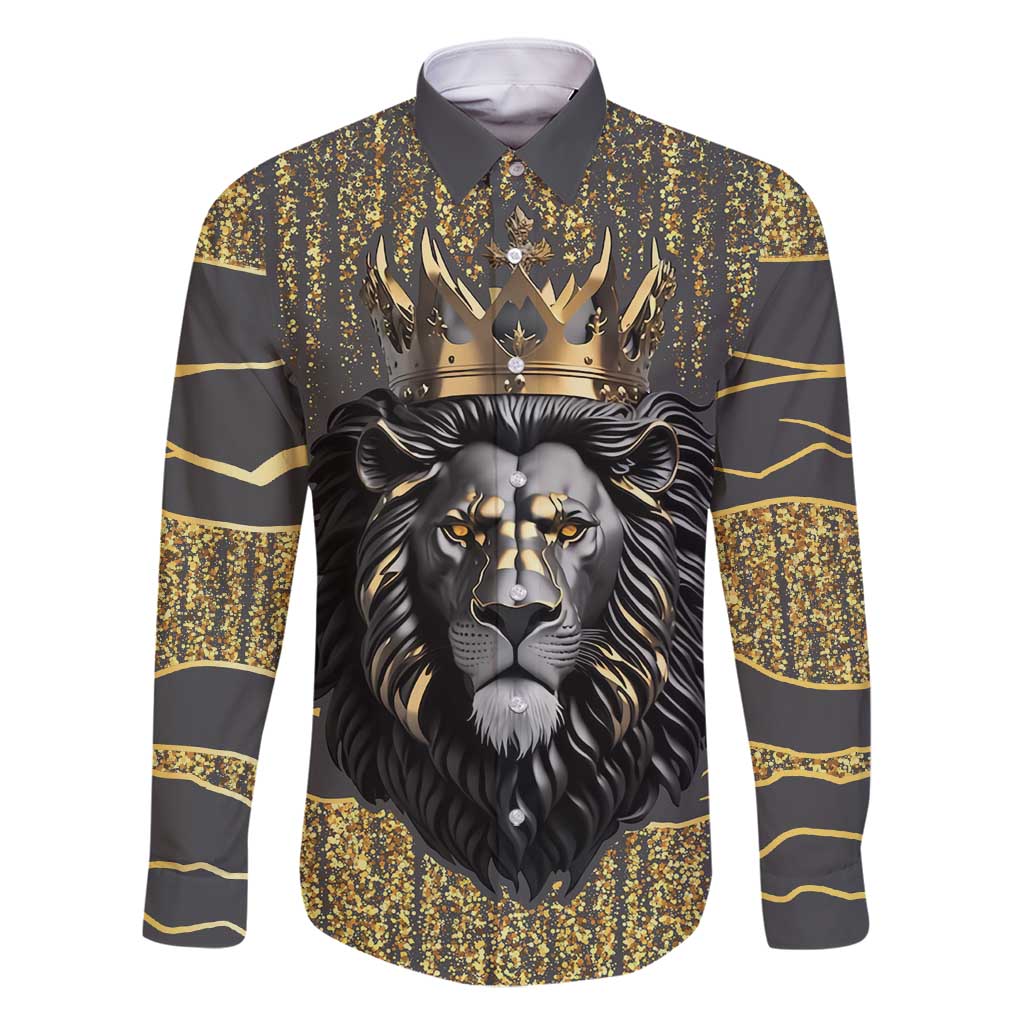 Personalized Black and Gold Lion Family Matching Off Shoulder Maxi Dress and Hawaiian Shirt King Africa - Wonder Print Shop