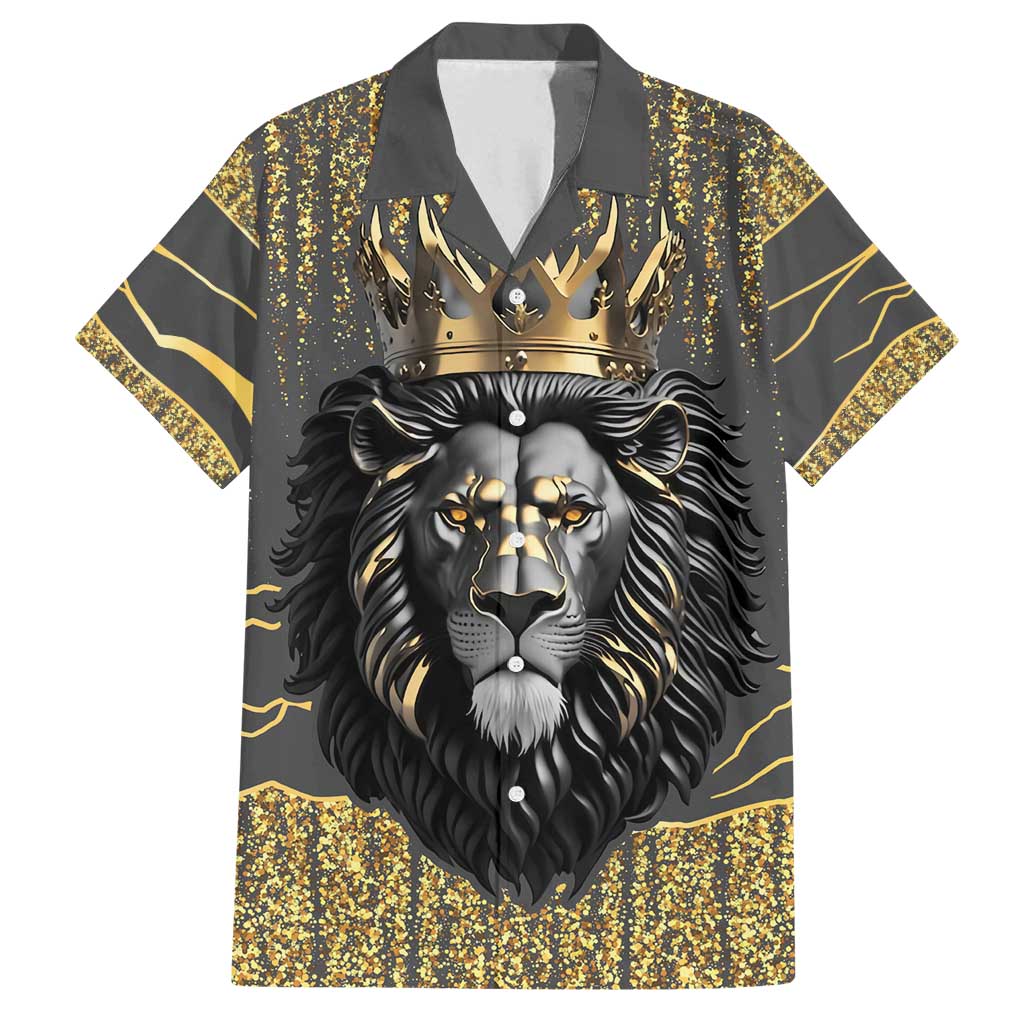 Personalized Black and Gold Lion Family Matching Off Shoulder Short Dress and Hawaiian Shirt King Africa - Wonder Print Shop