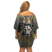 Personalized Black and Gold Lion Family Matching Off Shoulder Short Dress and Hawaiian Shirt King Africa - Wonder Print Shop