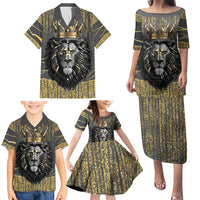 Personalized Black and Gold Lion Family Matching Puletasi and Hawaiian Shirt King Africa - Wonder Print Shop