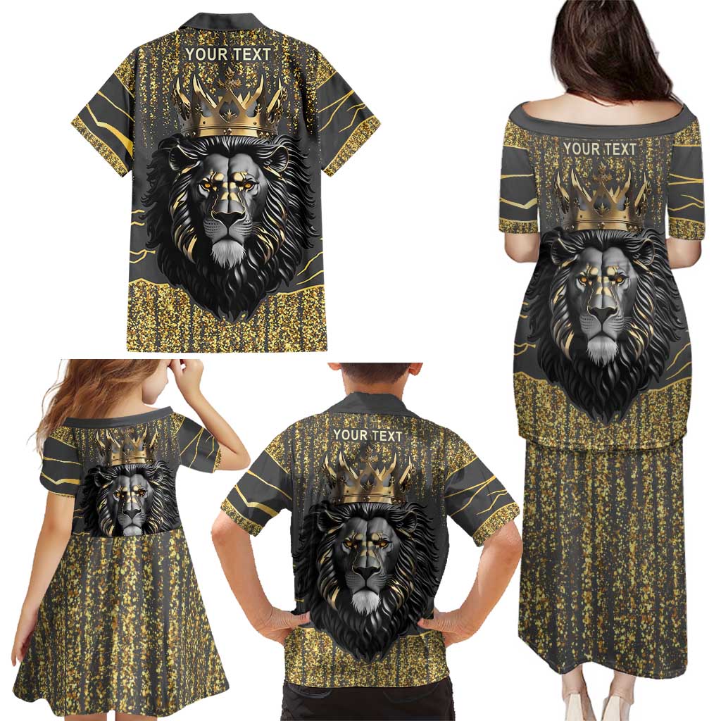 Personalized Black and Gold Lion Family Matching Puletasi and Hawaiian Shirt King Africa - Wonder Print Shop
