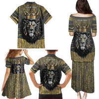 Personalized Black and Gold Lion Family Matching Puletasi and Hawaiian Shirt King Africa - Wonder Print Shop