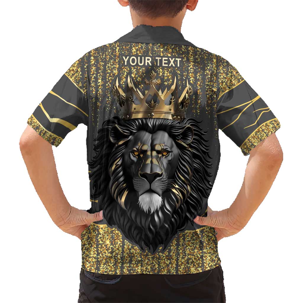 Personalized Black and Gold Lion Family Matching Short Sleeve Bodycon Dress and Hawaiian Shirt King Africa - Wonder Print Shop