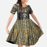 Personalized Black and Gold Lion Family Matching Short Sleeve Bodycon Dress and Hawaiian Shirt King Africa - Wonder Print Shop