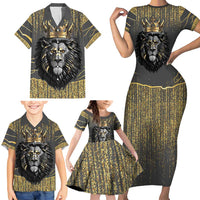 Personalized Black and Gold Lion Family Matching Short Sleeve Bodycon Dress and Hawaiian Shirt King Africa - Wonder Print Shop