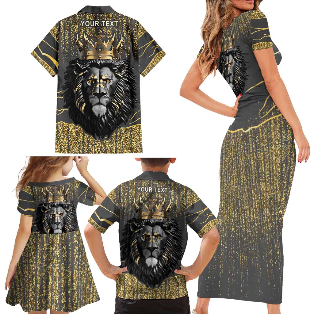 Personalized Black and Gold Lion Family Matching Short Sleeve Bodycon Dress and Hawaiian Shirt King Africa - Wonder Print Shop