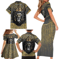 Personalized Black and Gold Lion Family Matching Short Sleeve Bodycon Dress and Hawaiian Shirt King Africa - Wonder Print Shop